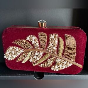 Velvet Handmade Embroidered Box Clutch